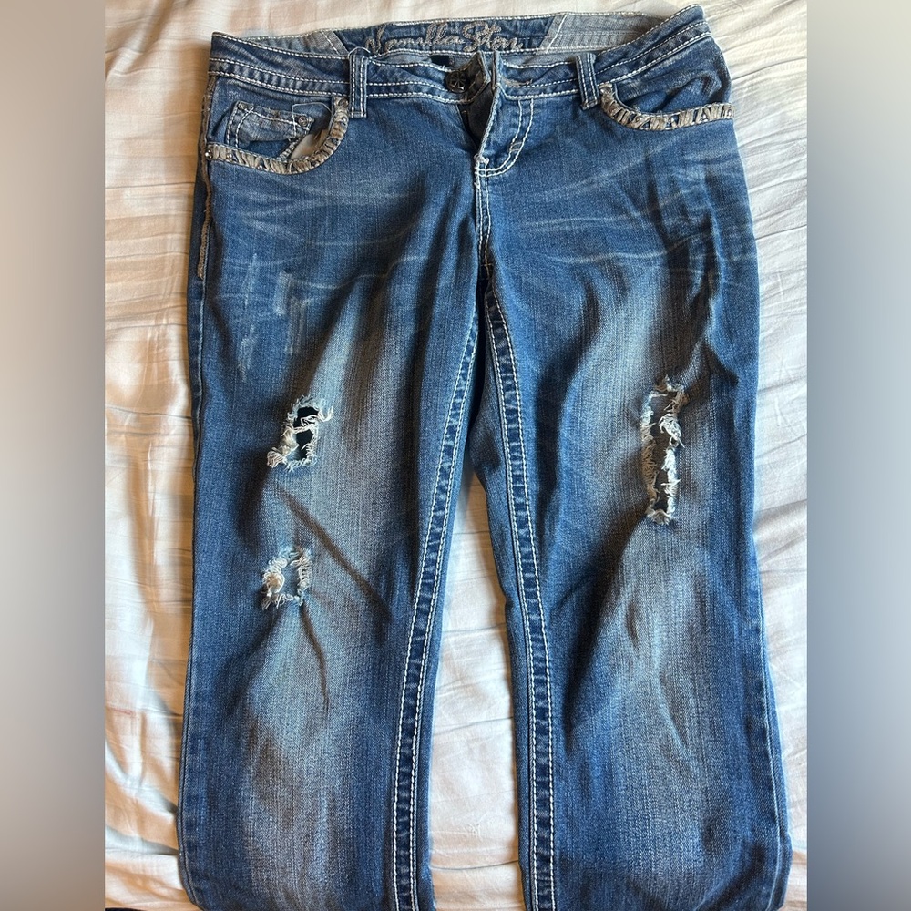 Vanilla Star Distressed Straight Leg Jeans in Blue